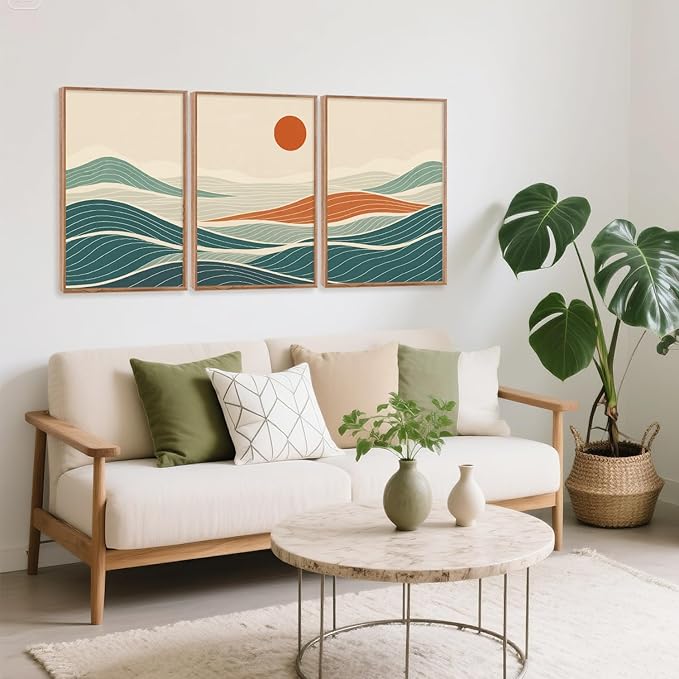 CHDITB Beach Sunrise Framed Canvas Wall Art Set, Ocean Waves Wall Decor, Coastal Artwork Spiritual Painting, Minimalist Modern Coastal Art Prints for Living Room, Bedroom, Office 24"x36"x3