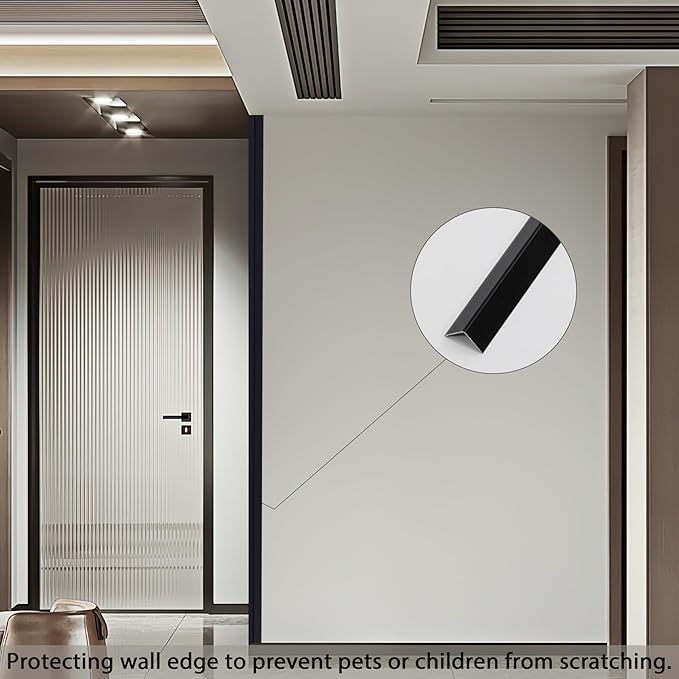 Aluminum Corner Guards, Peel and Stick L-Shaped Molding Trim for Wall Table Door Frame Protection and Decoration (Matte Black, 3Pcs x 4.26ft x 0.8in)