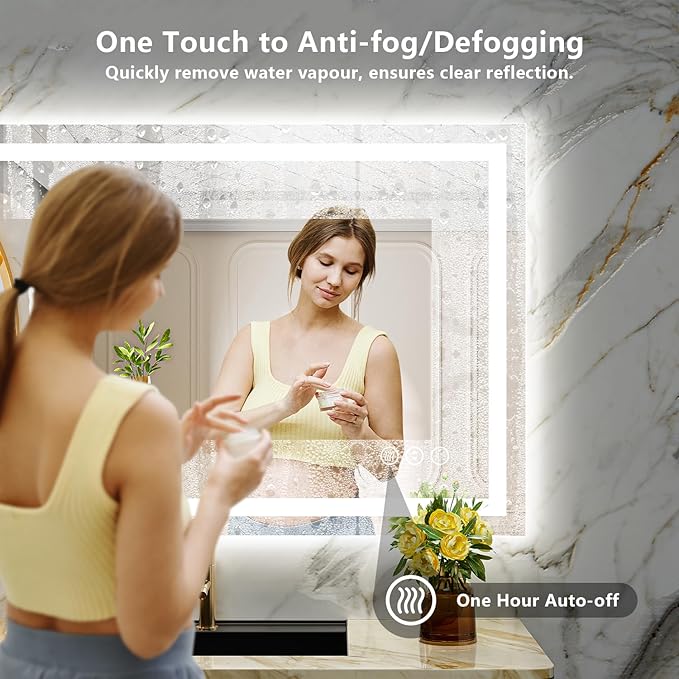 44x32 Inch LED Bathroom Mirror with Lights Front and Backlit Lighted Vanity Mirror for Bathroom Wall with 3 Colors Dimmable Anti-Fog Memory Shatter-Proof IP54 Waterproof Horizontal/Vertical