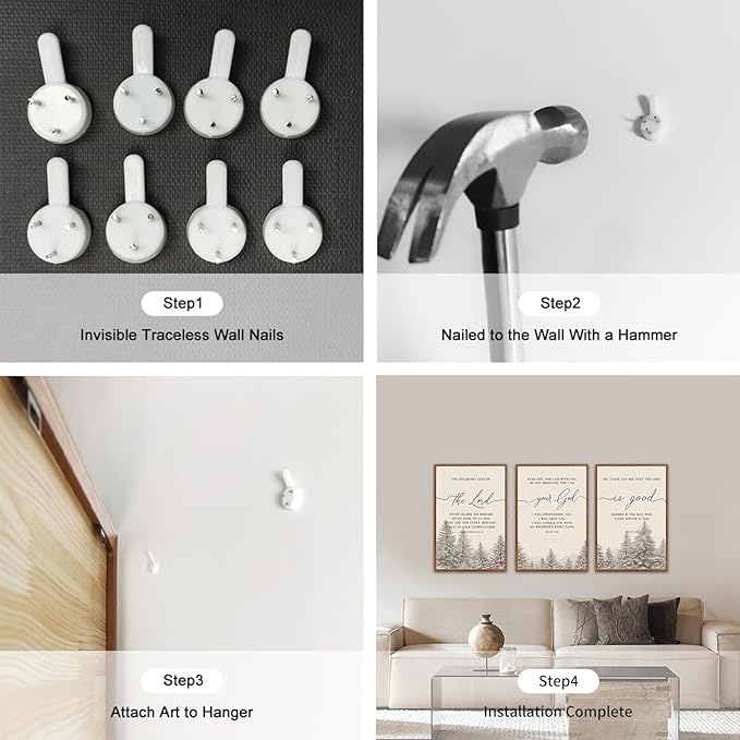 LHIUEM Bible Verses Framed Canvas Wall Art Set,Christian Scripture Religious Wall Decor,Vintage Easter Pine Tree Artwork for Living Room,Bedroom,Dining Room,Office -16"x24"x3