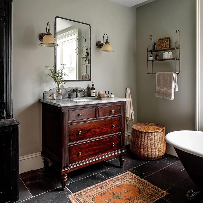 ANDY STAR Hand-Forged Black Bathroom Mirrors for Wall, 22x30 Inch Vintage Solid Steel Metal Frame Bathroom Vanity Mirror, Antique Rounded Rectangle Wall Mirror, Hangs Horizontally or Vertically