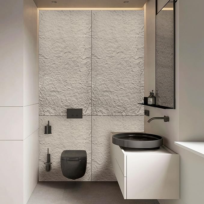 5-Pack 3D Faux Stone Wall Panels, PU Cement-Texture Wainscoting Panels for Interior Walls – Waterproof & Lightweight, Covers 38.7 Sq.Ft, 47.2" x 23.6", for TV Wall, Living Room,Cement Gray