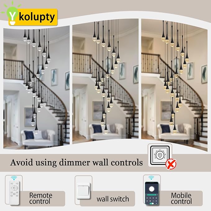 138'' Modern Chandelier,20-Lights Black Modern Pendant Light Fixture Staircase Large Chandelier Lobby Living Room Bedroom Foyer High Ceiling Chandelier