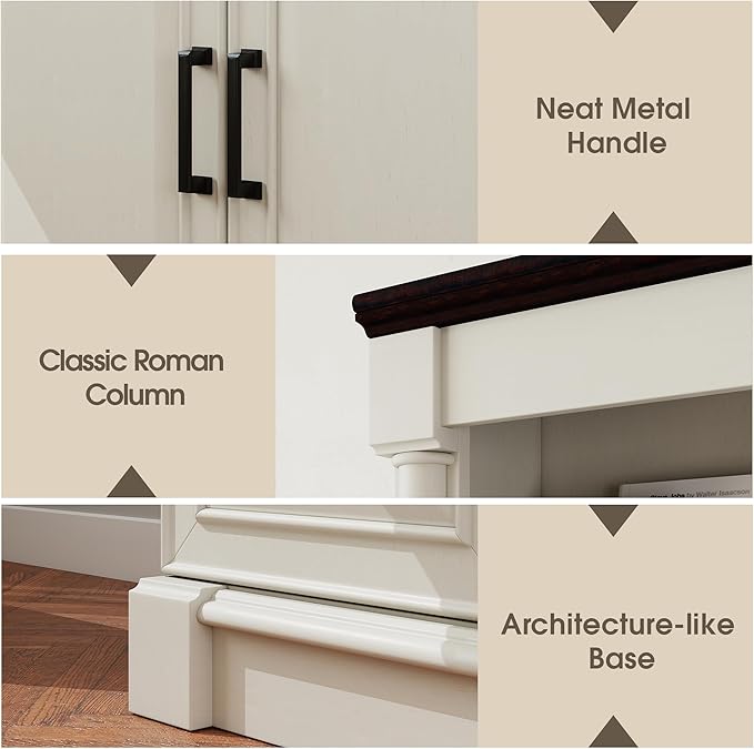 72" Roman Column Bookcase with Double Door Cabinet, 5 Tiers Tall Bookshelf Shelves Storage and Anti Tip Kit, Classic American European Modern Multi Style Design for Living Room Study Office, White