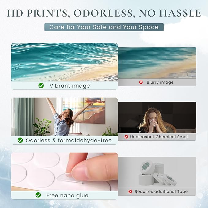 8 Pack Decorative Sound Absorbing Panels, Sound Absorbing Wall Art, 48X32 Inches Acoustic Wall Art for Decoration, Art Acoustic Panels, Acoustic Treatment, Adhesive Included, Sunrise Beach