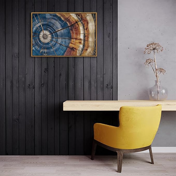 BingruiArt Framed Tree Ring Canvas Wall Art Abstract Wood Wall Decor Boho Modern Colorful Nature Painting Wood Stump Prints Pictures for Living Room Bedroom Bathroom Office 16"x24" Natural Framed(02)