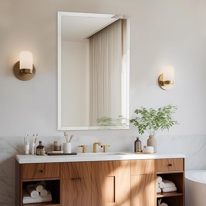 28x36 inch Beveled Bathroom Mirror, Rectangle Frameless Mirror, 1" Polished Beveled Edge Square Mirror for Bathroom, Living Room, Bedroom