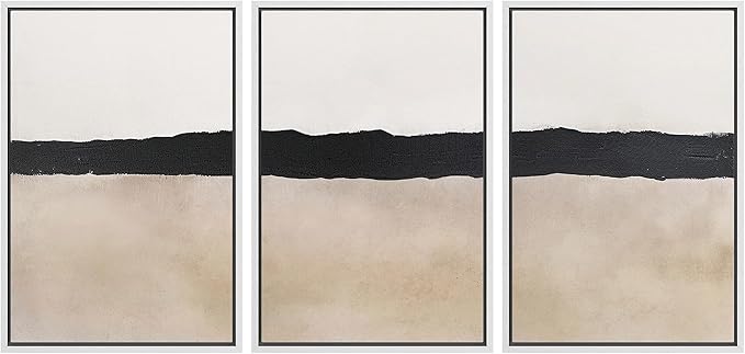 MUDECOR Framed Wall Art Print Set Minimalist Abstract Black Horizontal Brushstroke Illustrations Modern Art Boho Decorative Colorful Chic for Living Room, Bedroom, Office - 24"x36"x3 White