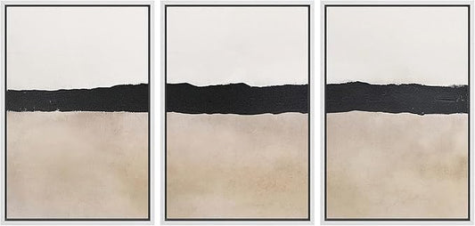 MUDECOR Framed Wall Art Print Set Minimalist Abstract Black Horizontal Brushstroke Illustrations Modern Art Boho Decorative Colorful Chic for Living Room, Bedroom, Office - 24"x36"x3 White