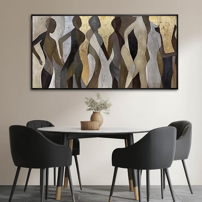 Artexist Figure Wood Wall Decor Neutral Wall Art Modern Poster Printing 24"x48" Picture for Bedroom Hanging Art for Dining Room Area