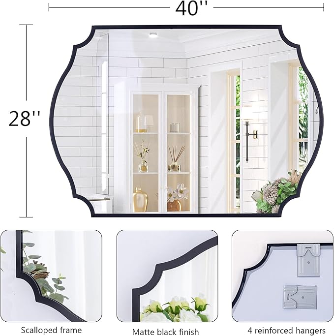 Chende Large Arched Mirror Wll Decor, 40'' x 28'' Black Wall Mirror with Metal Frame for for Home Decor Entryway, Dining Room, Mantel