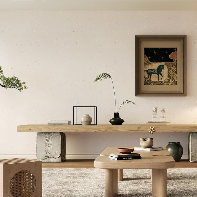 Natural White Wallpaper Grasscloth Textured Peel and Stick Wall Fabric&Wallpaper Self-Adhesive Wall Fabric&Wallpaper Removabl Easy to Clean for Bedroom,Living Room , Office.(16.5"x236.2") 2001