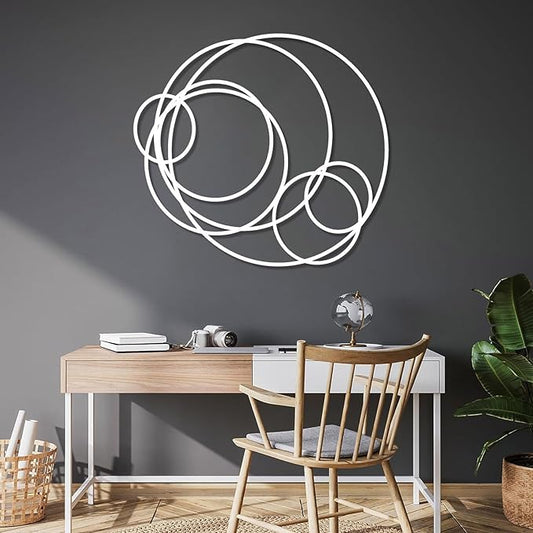 Metal Circles Wall Art - Modern Circular Decor, Abstract Sculpture for Living Room (21"x24"|54x60cm, White)