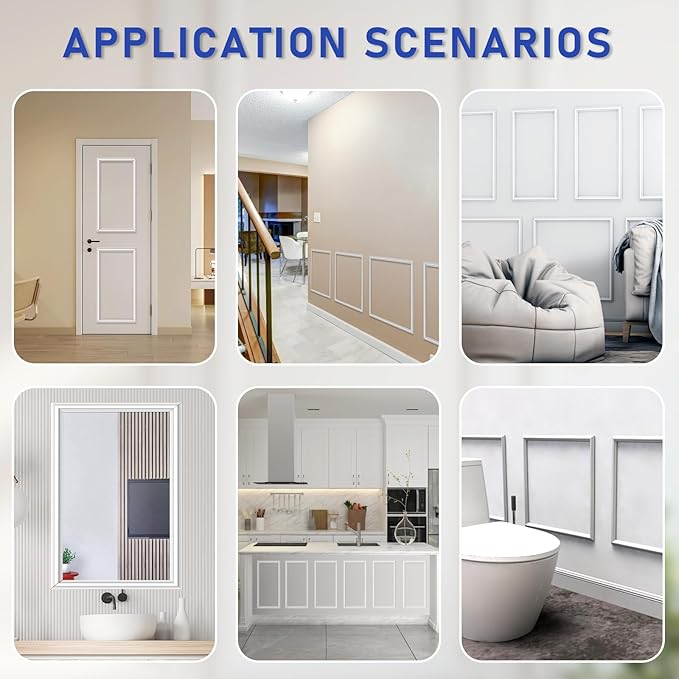 COUKIU Pre-Cut 2 Set Peel and Stick Door Molding Trim Kit, 20" x20" Premade Wainscoting Panels, Self Adhesive Wall Moulding Panel for Interior Walls Picture Frame