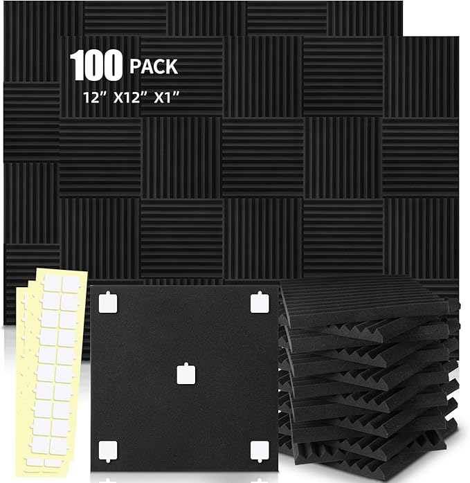 100 Pack Acoustic Panels 1 X 12 X 12 Inches - Acoustic Foam Studio Foam Wedges High Density Panels Soundproof Wedges Charcoal …