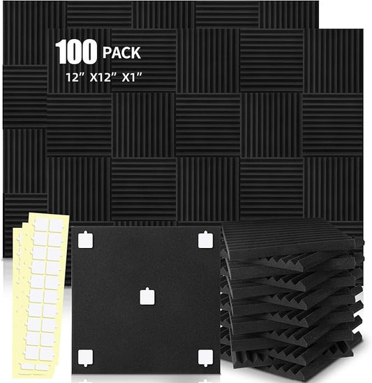 100 Pack Acoustic Panels 1 X 12 X 12 Inches - Acoustic Foam Studio Foam Wedges High Density Panels Soundproof Wedges Charcoal …