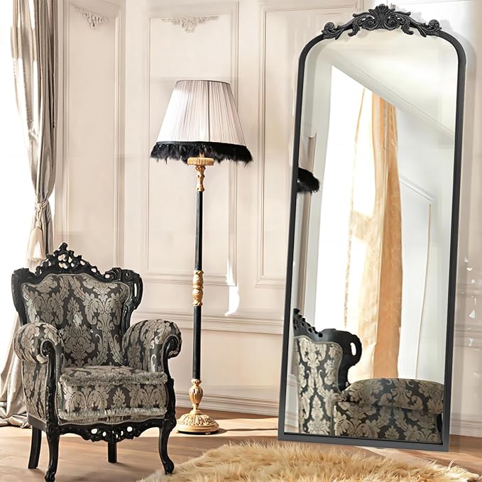 AIXI HOME Arched Black Antique Full Length Wall Mirror 22"x65", Arendahl Elegant Floor Vintage Mirror with Ornate Matel Frame, Baroque Inspired Home Decor for Bedroom/Living Room/Hallway