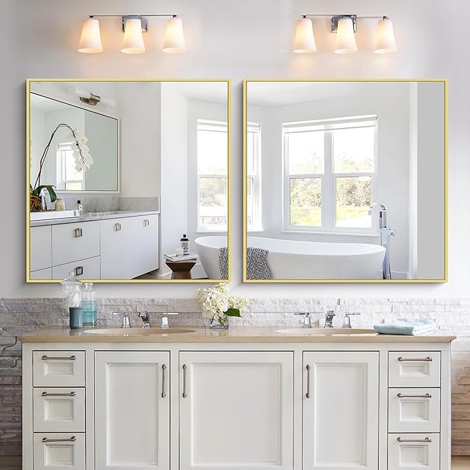 KOCUUY Large Gold Bathroom Mirror, 36x36 Inch Square Mirror for Bathroom Sink, Oversized Wall Mirror with Metal Gold Frame for Living Room, Farmhouse, Entryway, Hang Horizontal/Vertical