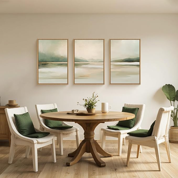 Large Abstract Sage Green Pastel Framed Canvas Wall Art Set,Minimalist Neutral Landscape Wall Decor,Modern Watercolor Mountain Lake Artwork for Living Room,Bedroom-16 x24 x3