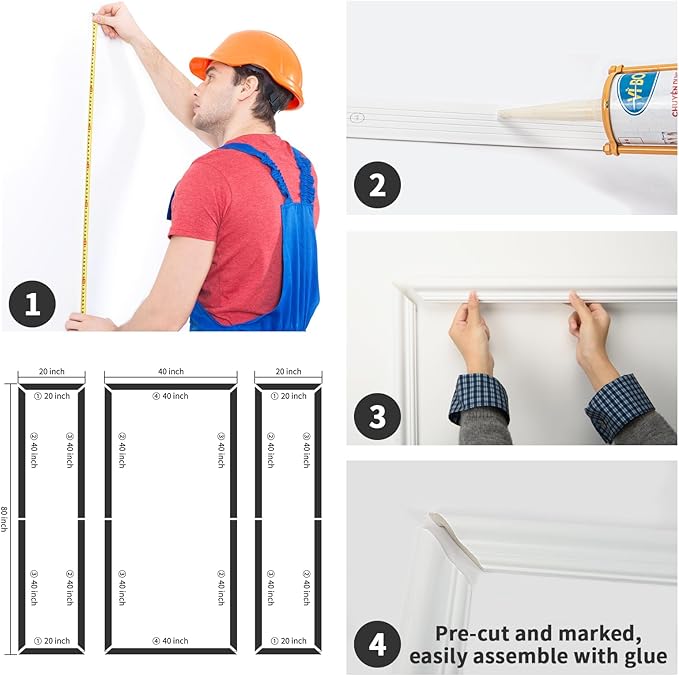 Art3dwallpanels Pre Cut Wall Molding Set of 3 pcs, Ready to Assemble Wainscoting Panels for Interior Wall Décor Living Room Bedroom Installed with Glue, 3 Frames