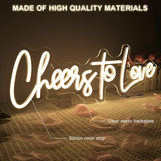 Lucunstar Cheers to Love Neon Sign Wedding Neon Sign Led Lights for Room Warm White Wall Decor Light Sign for Wedding USB Powered Sign Decor 16.5"X5.9"