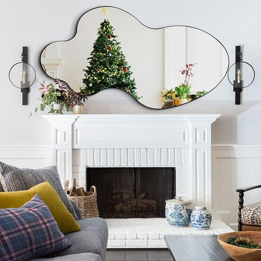 Black Irregular Mirror, Asymmetrical Mirrors, 46.5"x24" Wall Mirror Decorative, Modern Wavy Shaped Mirrors for Living Room Bathroom Bedroom Hallway Entryway Fireplace