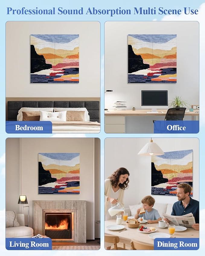 4 Pack Art Acoustic Wall Panels Self-Adhesive, 16" X 16" X 0.5" Acoustic Panels Decorativos Para Pared, Soundproof Wall Panels for Studio, Home & Living Room - Landscape painting