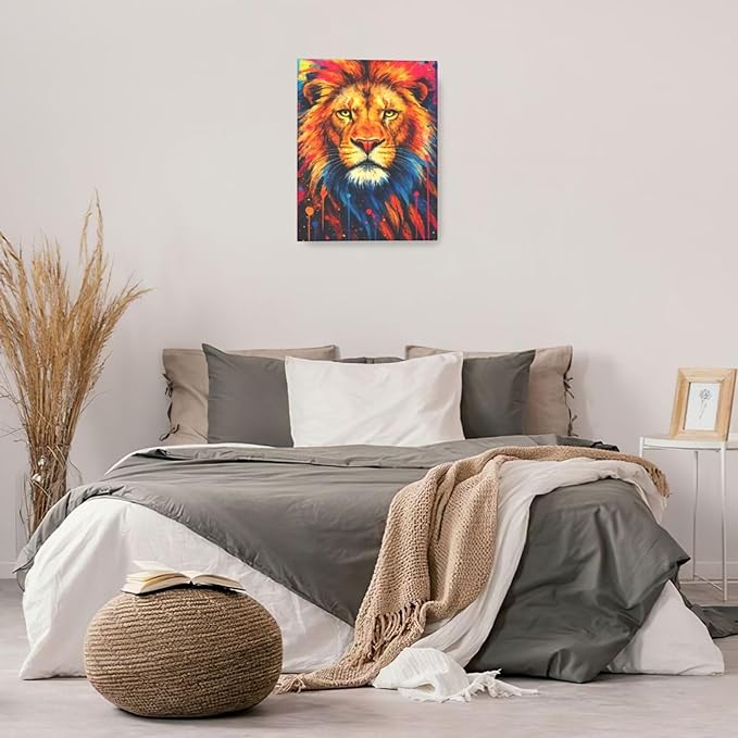 Banksy Lion Wall Art Lion Pictures Street Graffiti Canvas Wall Decor Painting Print Animal Home Modern Artwork Decorations Framed for Living Room Bedroom Bathroom Office 16"X20"