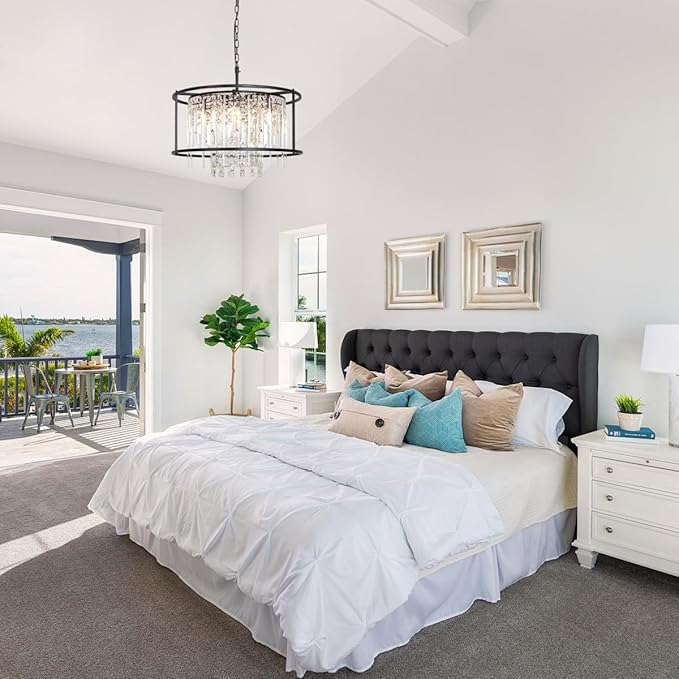 Modern Black Chandeliers 23.6" Dining Room Light Fixture Industrial Farmhouse Chandelier for Kitchen Island Entryway Bedroom