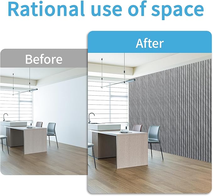 Art3d 4-Pack Glue-On Six-Grid Wainscoting Panel for Interior Wall Decor - 104 x 12 Inch Polystyrene Ultralight Slim Slat Wall Panels for Living Room Bedroom, Granite