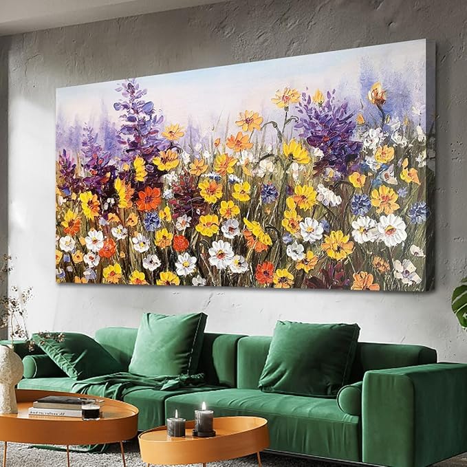 Ardemy Wildflower Canvas Wall Art for Living Room Large Colorful Daisy Floral Textured Pictures Bedroom Paintings Wall Decor Flower Artwork for Walls Home Office, 58"x29"