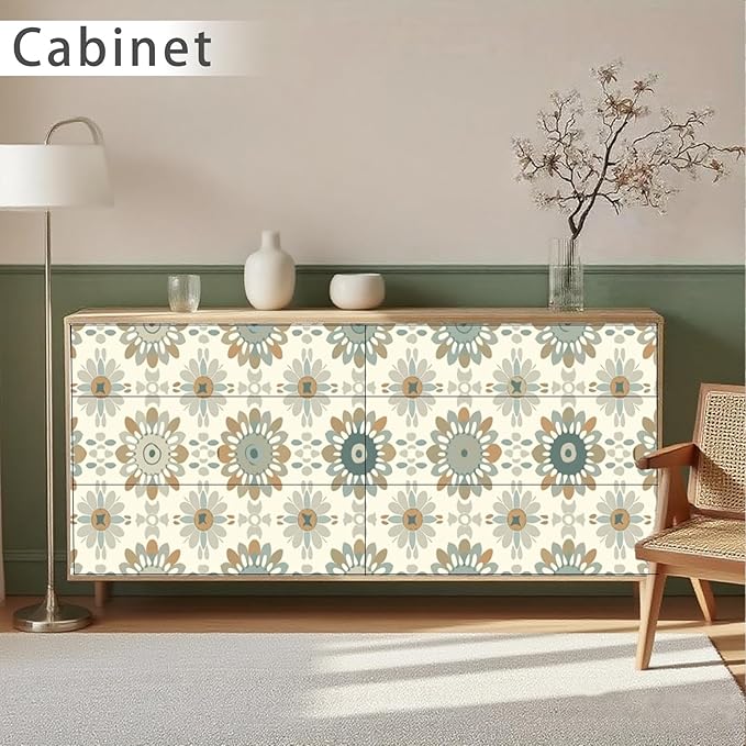 Nuxovilar Beige Floral Medallion Textured Peel and Stick Wallpaper, 15.75"x39.37", Self-Adhesive Contact Paper, Vintage Tile-Inspired Pattern for Bedroom, Living Room and Table Decor