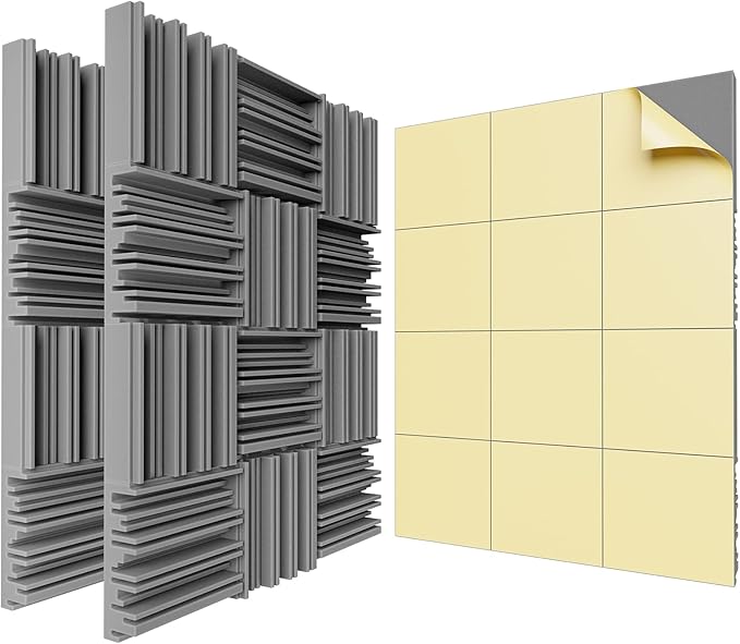 36 Pack Self-Adhesive Sound Proof Foam Panels,12 X 12 X 2 inches Acoustic Foam,High Resilience Sound Proofing Padding for Wall,Sound Absorbing Panels Suitable for Home,Studio - Gray