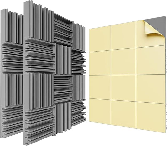 36 Pack Self-Adhesive Sound Proof Foam Panels,12 X 12 X 2 inches Acoustic Foam,High Resilience Sound Proofing Padding for Wall,Sound Absorbing Panels Suitable for Home,Studio - Gray
