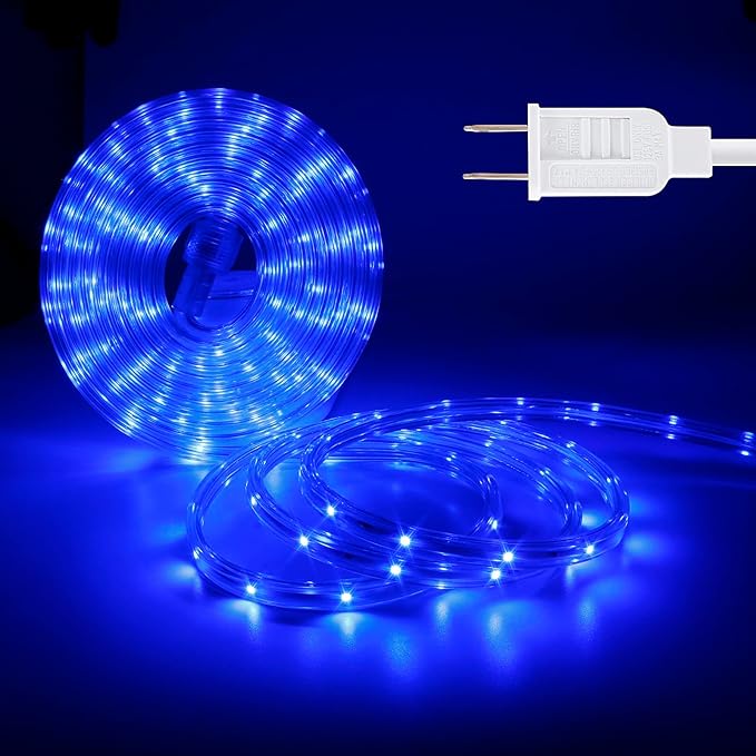 LED Rope Lights, 33Feet Blue Flat Flexible Strip Light, Plug in Novelty Lighting, Connectable and Waterproof for Home Christmas Holiday Garden Patio Party Decoration