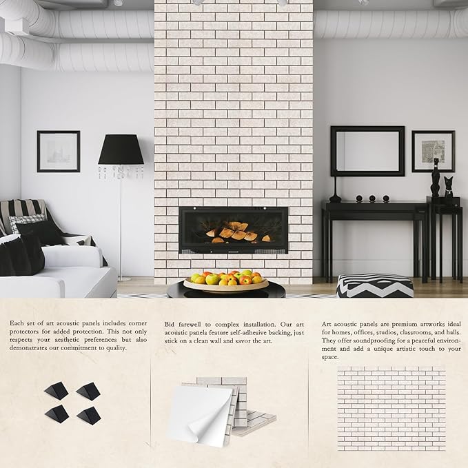 12Pack Acoustic Panels, Self-Adhesive 3D Brick Pattern Sound Proof Panels for Walls, Decorative Sound Dampening Wall Panels for Recording Studios, Offices, Home, 12"×12"×0.4", Camel