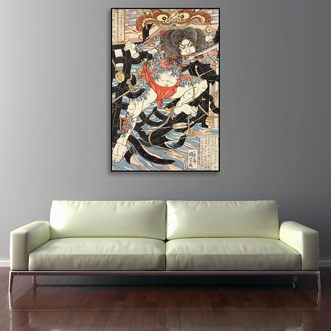 OKRA Utagawa Kuniyoshi Canvas Wall Art Zhang Shun Poses Poster Japanese Ukiyo-E Woodcut Art Animal Nature Landscape Poster Japanese Classic Wall Decor Unframed 16×24in/40×60cm