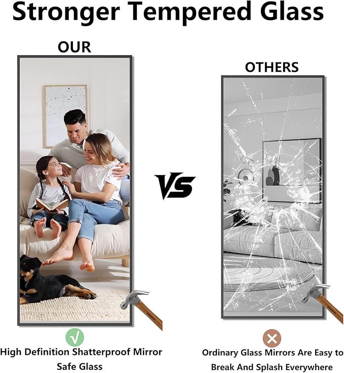 Koonmi Bathroom Mirror 30x71 Bathroom Wall-Mounted Mirrors, Modern Vanity Mirror for Bedroom, Living Room, Aluminum Alloy Frame Allow to Hang Horizontally or Vertically