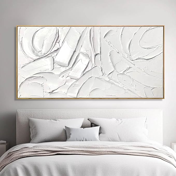 Abstract Oil Painting Artwork Framed Canvas Art Maximalist Decor 24"x48" Modern Painting Wall Art Kitchen Decorations Wall White Office Decor