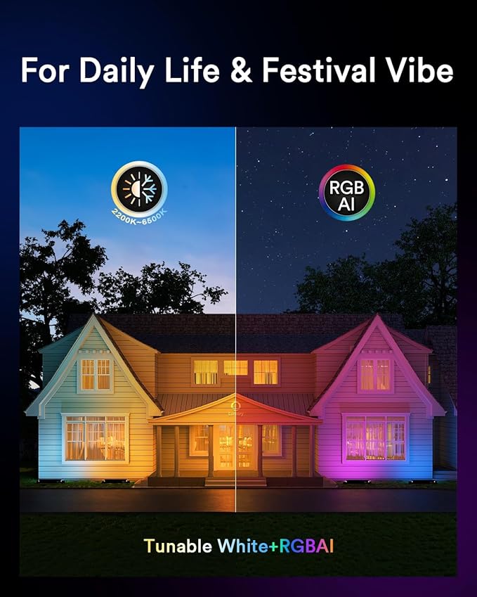 Lumary Smart Outdoor Led Light Bar, RGBAIWW Color Changing Wall Washer Lights, IP65 Backyard Ambient Floodlights Landscape Lighting for Room/Garden/Halloween/Christmas, APP&Voice Control, 4 Pack