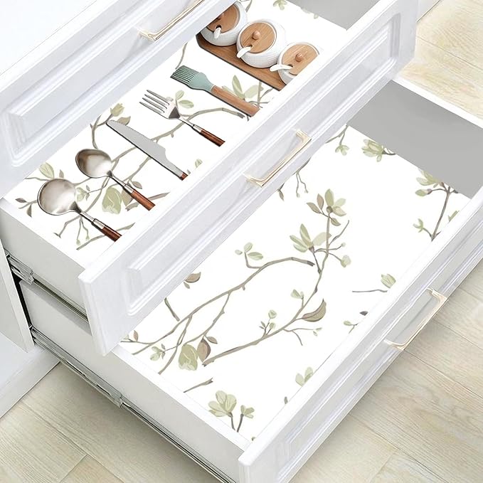 Modern Floral Peel and Stick Wallpaper Boho Green Leaf Branches Contact Paper for Cabinets Self-Adhesive Removable Wallpaper for Bedroom Farmhouse Contact Paper for Bathroom Waterproof 17.5" x 197"