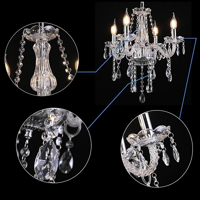 MALOSA Clear Crystal Chandeliers,Vintage Small Chandelier,Glass Mini Chandelier for Bedroom,Living Room,Dining Room,Closet,Wedding Decoration