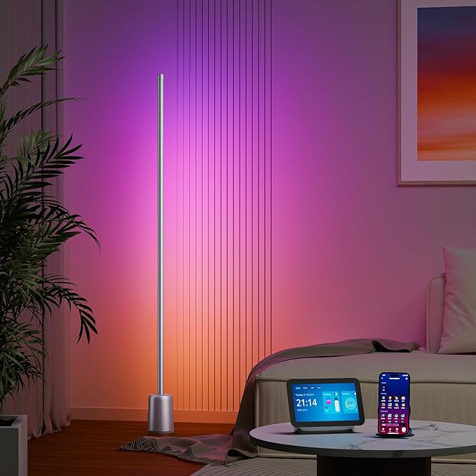 Ailofy Corner Floor Lamp, 1500lm RGBW Corner Lamp Work with Alexa & Google Assistant, 16 Million DIY Colors, Sync with Music, App Control, Modern LED Floor Lamp for Living Room & Bedroom, Silver Grey