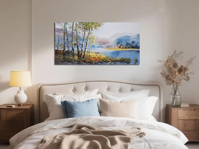 Arjun Landscape Canvas Wall Art for Living Room Nature Painting Bedroom Tree Scenery Textured Picture Framed Large Artwork Office Home Wall Decor, 40"x20"