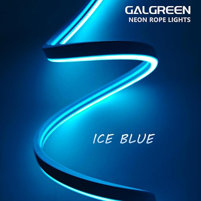 Neon Rope Lights, 16.4ft Rope Lights with Dimmable Remote and Adapter, Waterproof Flexible Smart Led Strip Lights for Bedroom, Super Bright, DIY Neon Sign, Indoors Outdoors Decor, Ice Blue