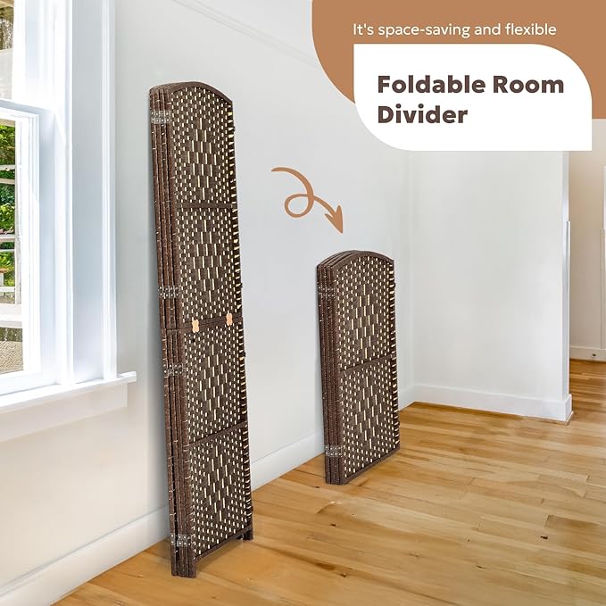 JOSTYLE Room Divider 6FT Folding Wall Divider for Room Separation Portable Privacy Screen Hand-Made Freestanding Room Partition Dividers, 2-in-1 Multifunction Room Divider Panel (Brown, 4 Panel)