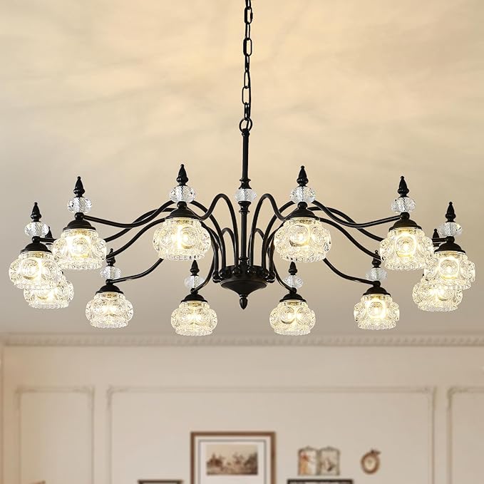 42 Inch Vintage Chandelier, 12-Light Crystal Chandeliers for Dining Room, Vintage Light Fixtures for Living Room, Kitchen Island, Foyer, Bedroom, Victorian Decor, G9