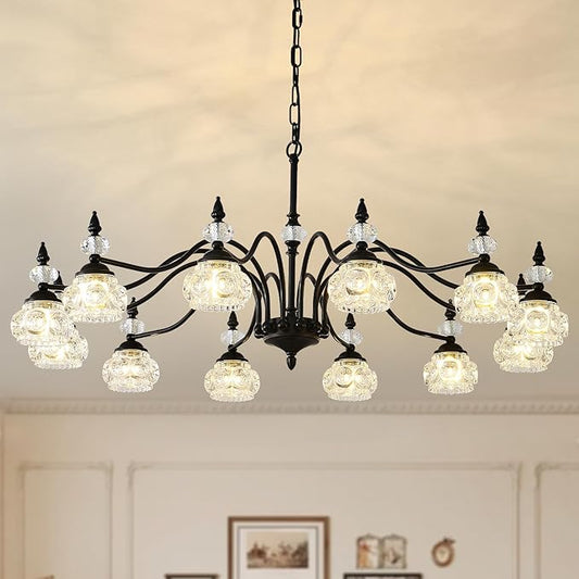 42 Inch Vintage Chandelier, 12-Light Crystal Chandeliers for Dining Room, Vintage Light Fixtures for Living Room, Kitchen Island, Foyer, Bedroom, Victorian Decor, G9
