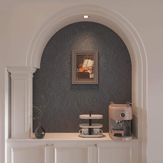 31.5"x157" Dark Grey Peel and Stick Wallpaper Boho Textured Self Adhesive Contact Paper Waterproof Tree Stump Wood Paper Botanical Removable Decorative Vinyl Wrap for Countertops Cabinets