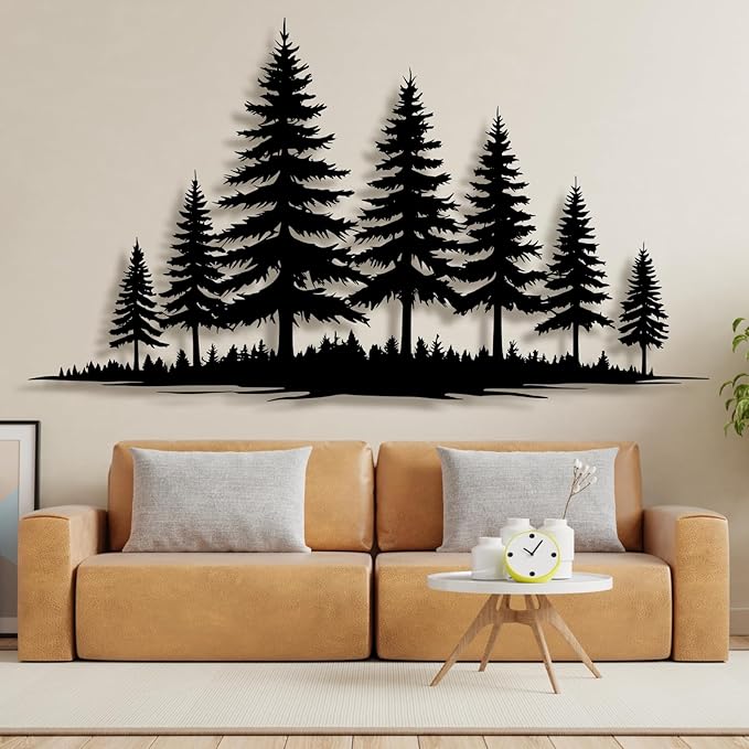 lunwall Metal Pine Tree Wall Art, Metal Forest Wall Art, Pine Branch Wall Decor, Christmas Tree Wall Decor, Forest Wall Hanging, Nature Lover Gift (Style 2, 30" W x 17" H / 76 x 43 cm)